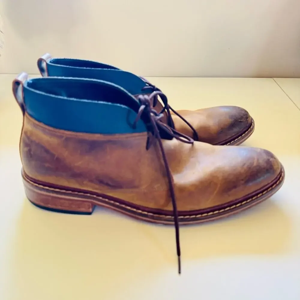 MENS COLE HAAN Cognac Brown Leather Chukka Blue Ankle Boots Lace Up Shoes 8.5